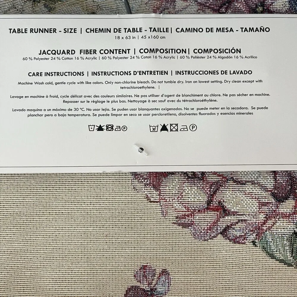 EMME Jacquard Gobelin Tapestry Table Runner 18x63 in Cottage Garden New